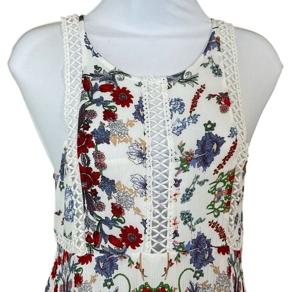 Boho Chic 2Bella Floral Print Sleeveless Dress With Lace Cutwork Trim Small - Picture 3 of 9